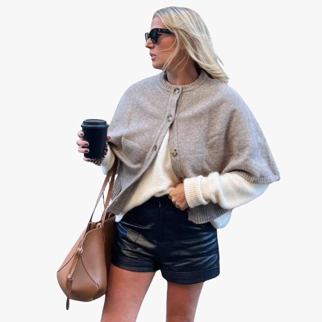 Women's Knit Cape Cardigan with Buttons