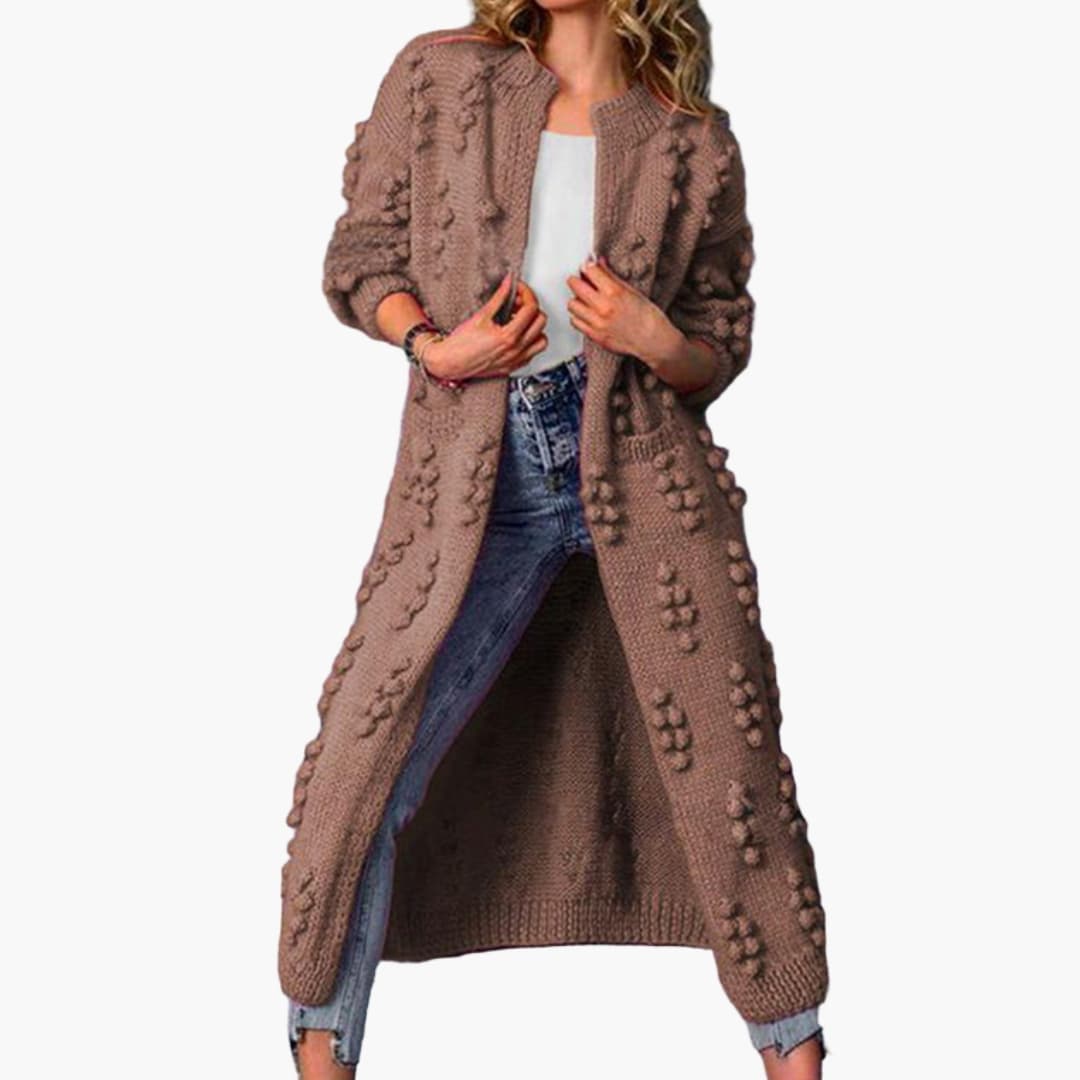 Cardigan Femme Long avec Surface Texturée et Manches Longues
