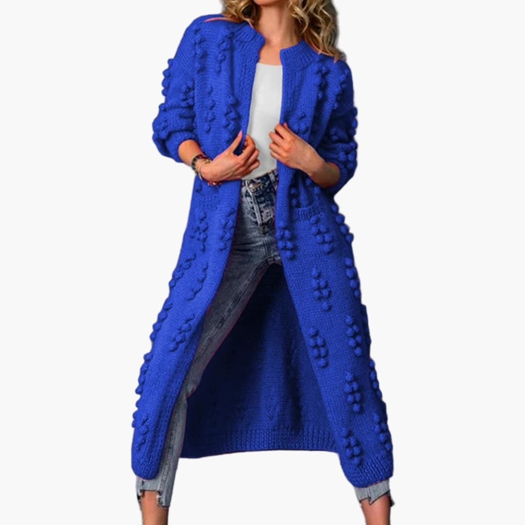 Cardigan Femme Long avec Surface Texturée et Manches Longues