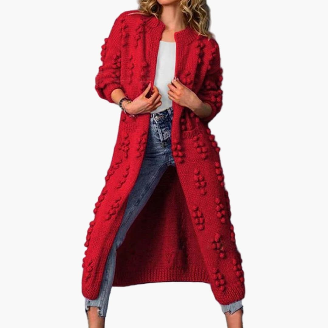 Cardigan Femme Long avec Surface Texturée et Manches Longues