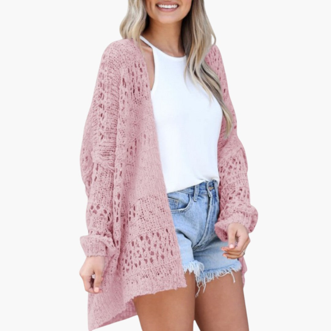 Cardigan Femme avec Devant Ouvert et Motif Tricoté