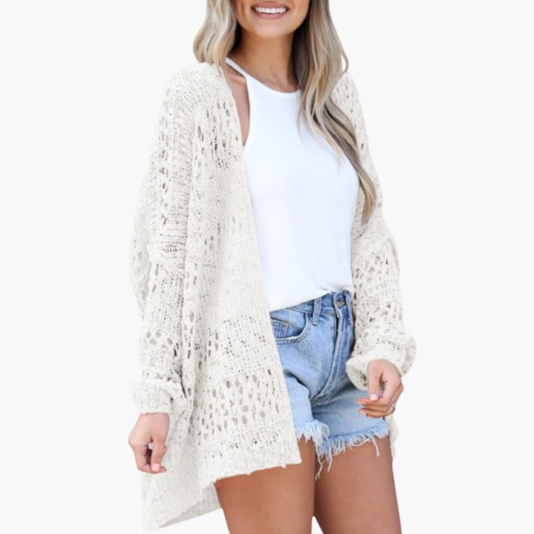 Cardigan Femme avec Devant Ouvert et Motif Tricoté