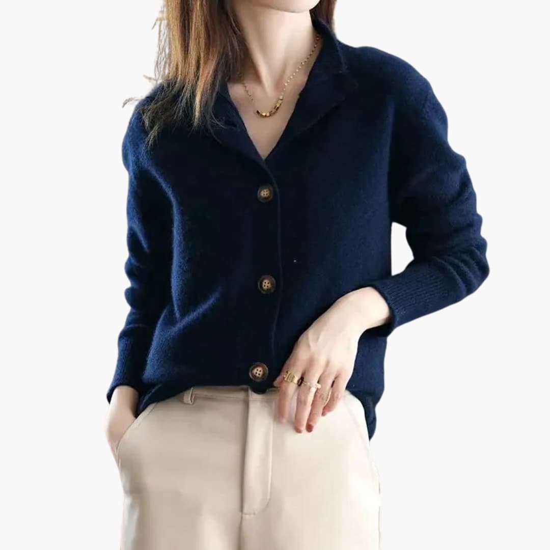 Cardigan à boutons pour femme avec col et poignets côtelés