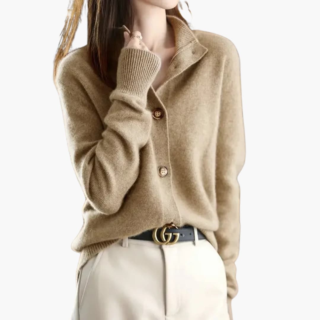 Cardigan à boutons pour femme avec col et poignets côtelés