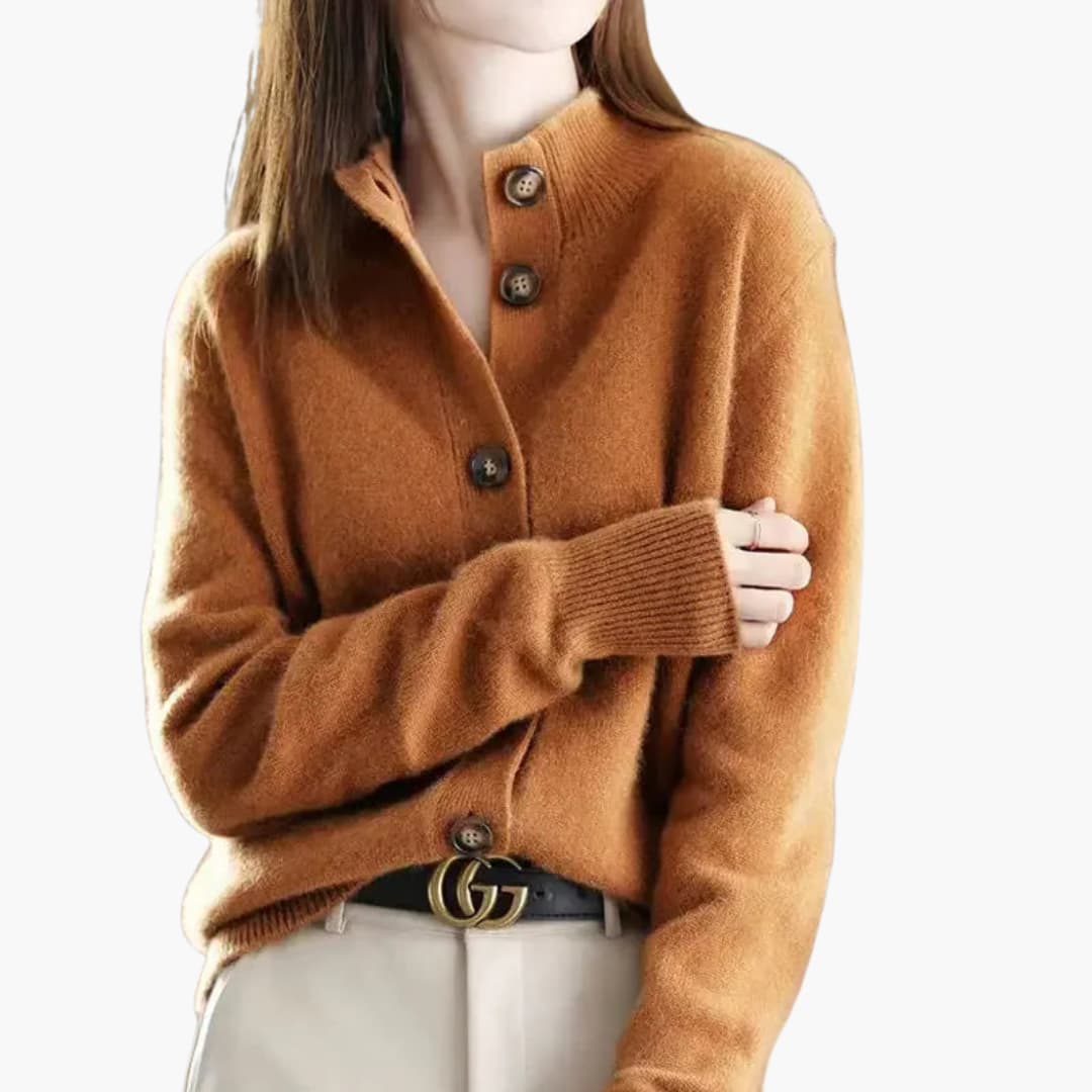 Cardigan à boutons pour femme avec col et poignets côtelés