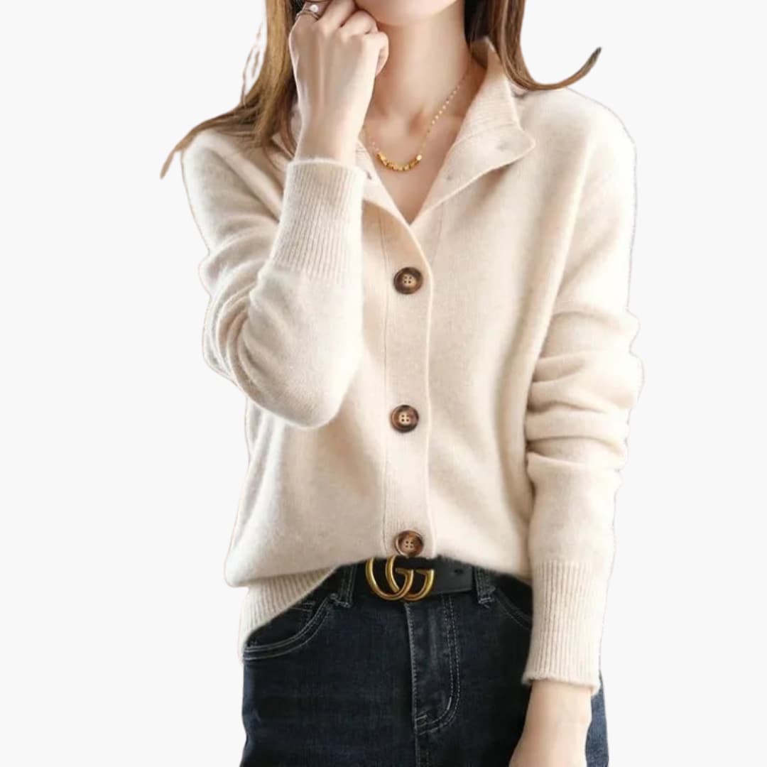 Cardigan à boutons pour femme avec col et poignets côtelés