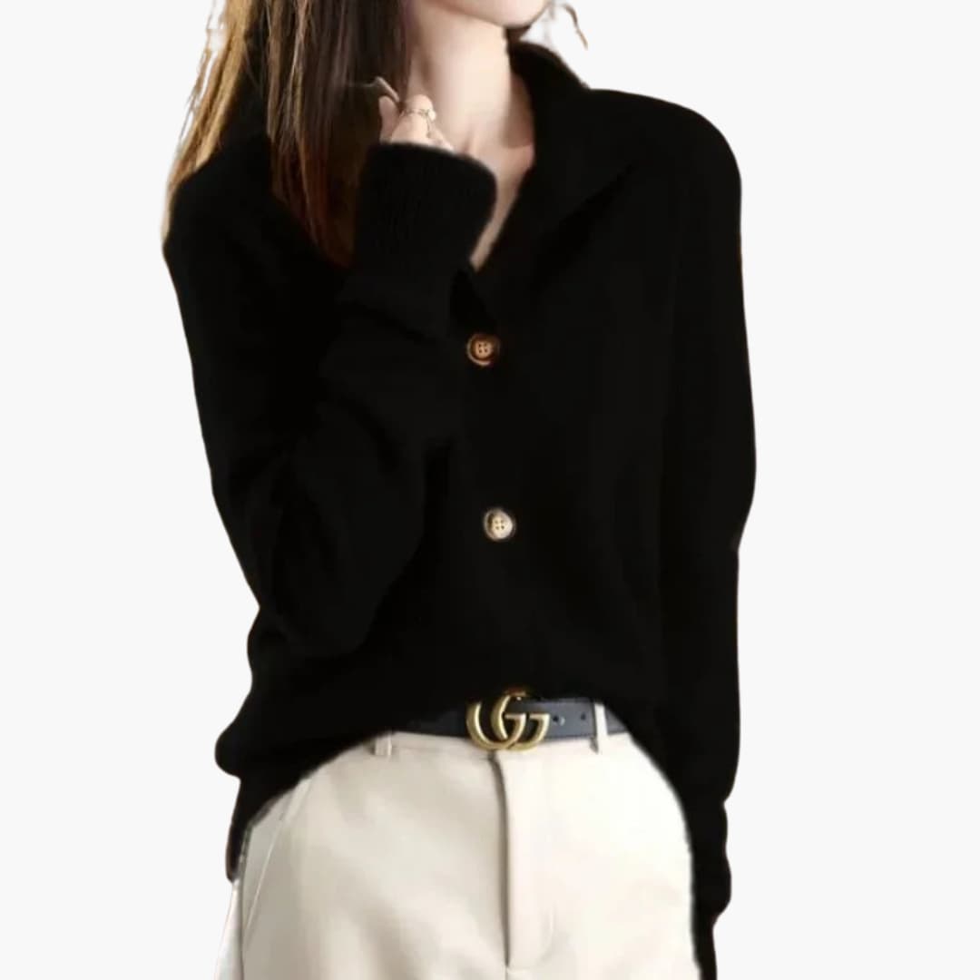Cardigan à boutons pour femme avec col et poignets côtelés