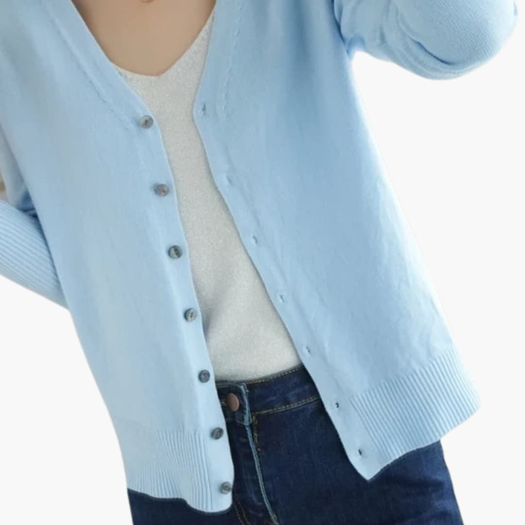 Cardigan femme à col V avec fermeture boutonnée et poignets côtelés