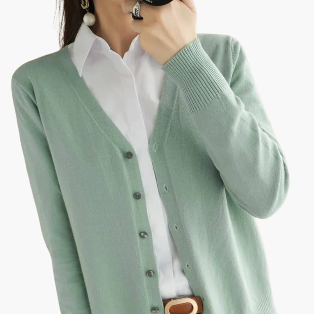 Cardigan femme à col V avec fermeture boutonnée et poignets côtelés