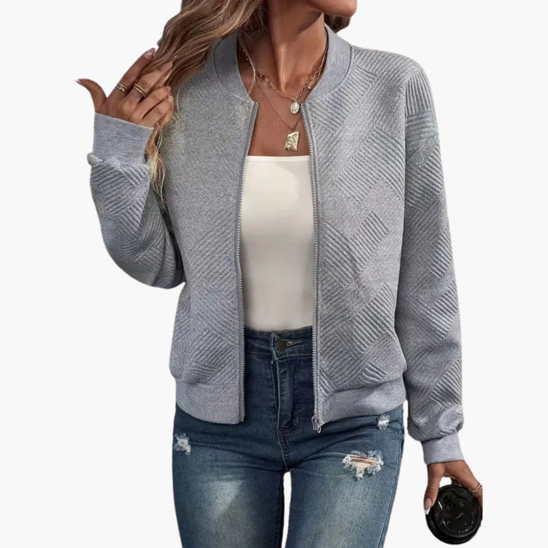 Cardigan femme à fermeture zippée et ourlet côtelé