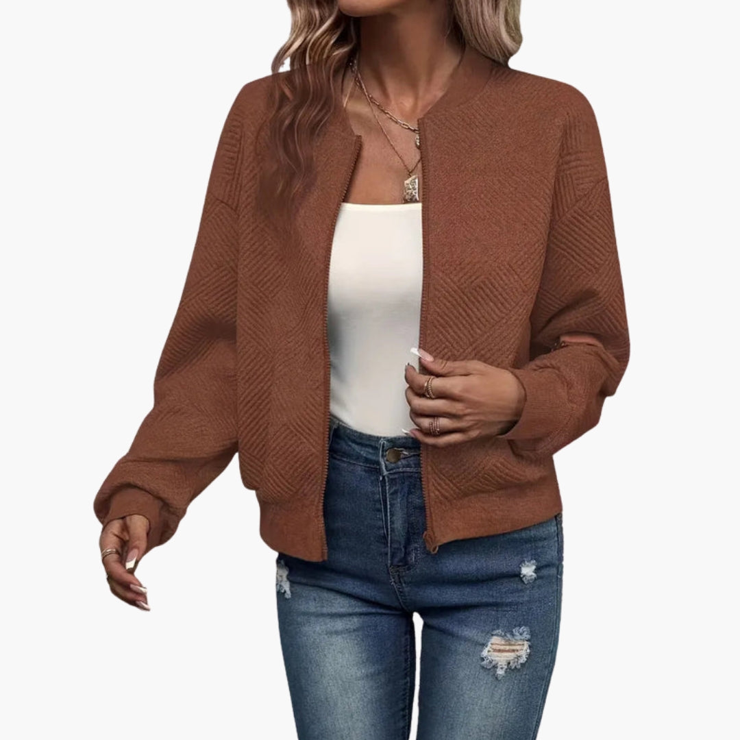 Cardigan femme à fermeture zippée et ourlet côtelé