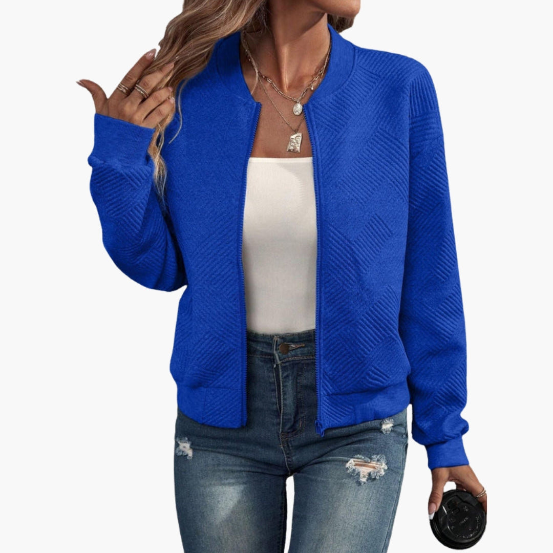 Cardigan femme à fermeture zippée et ourlet côtelé