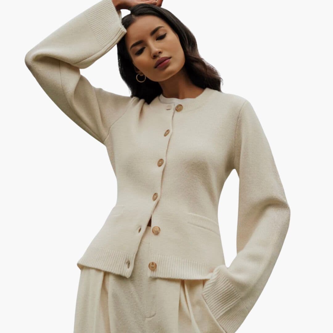 Cardigan femme à manches évasées et fermeture à boutons