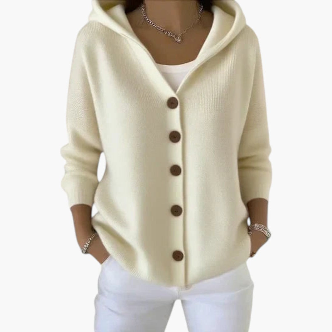 Cardigan femme avec capuche et fermeture boutonnée