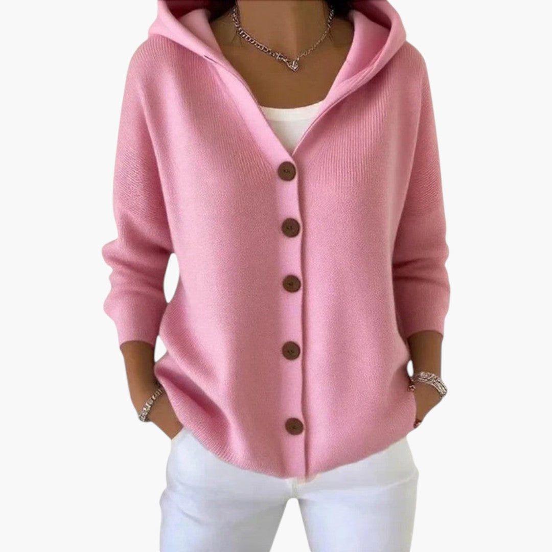 Cardigan femme avec capuche et fermeture boutonnée