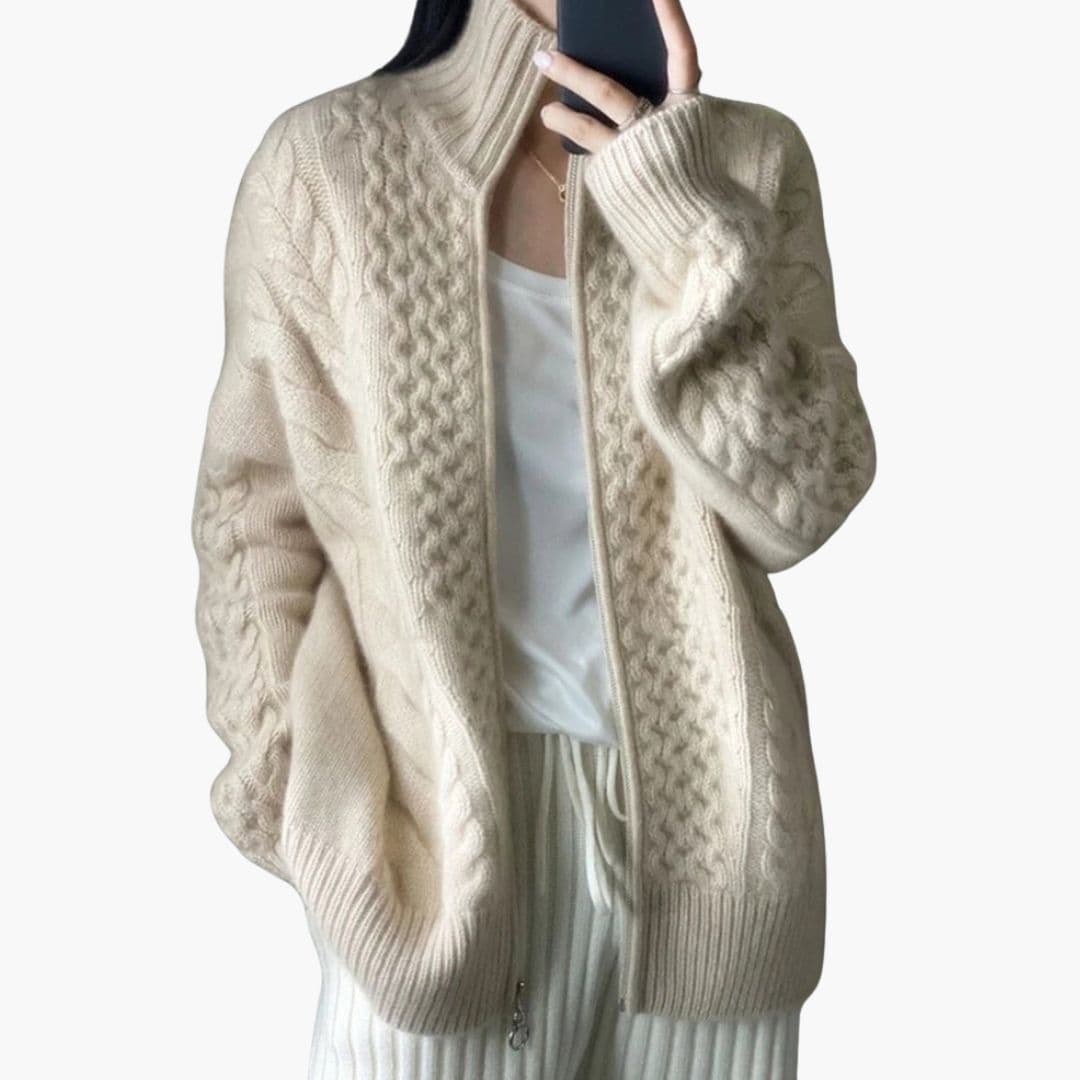 Cardigan femme avec col montant et fermeture éclair