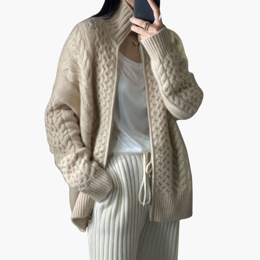Cardigan femme avec col montant et fermeture éclair