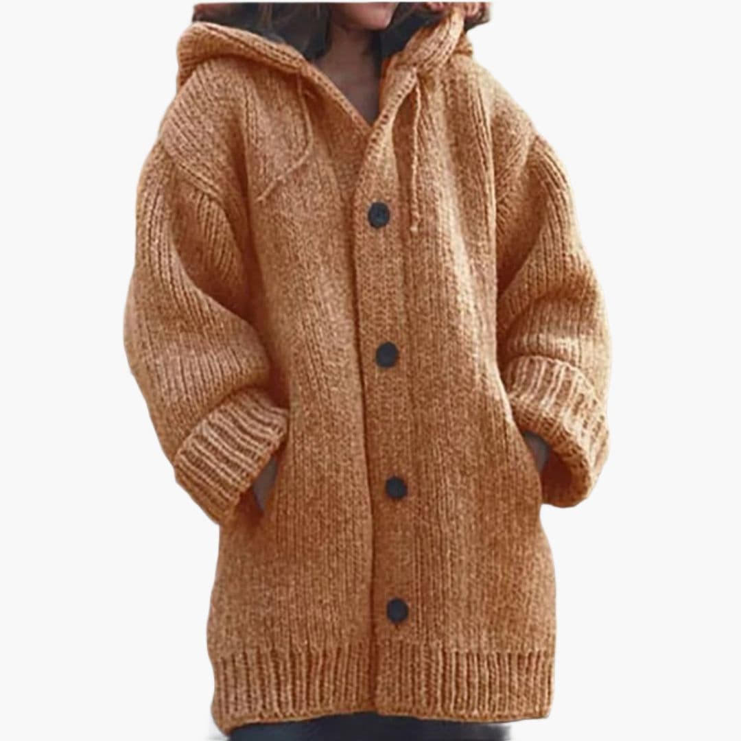 Cardigan femme capucheet avec Boutonné et coupe ample