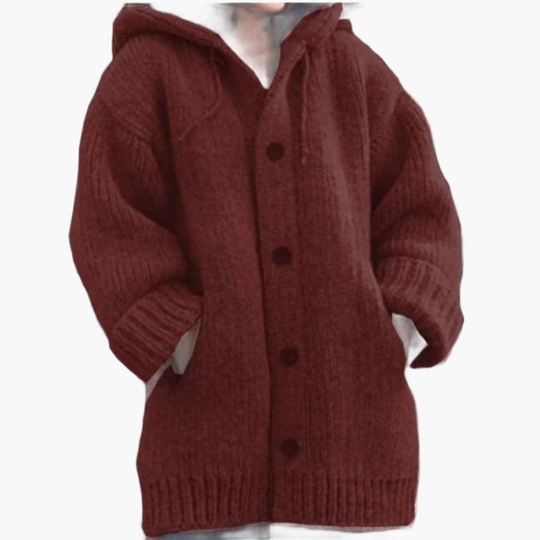 Cardigan femme capucheet avec Boutonné et coupe ample