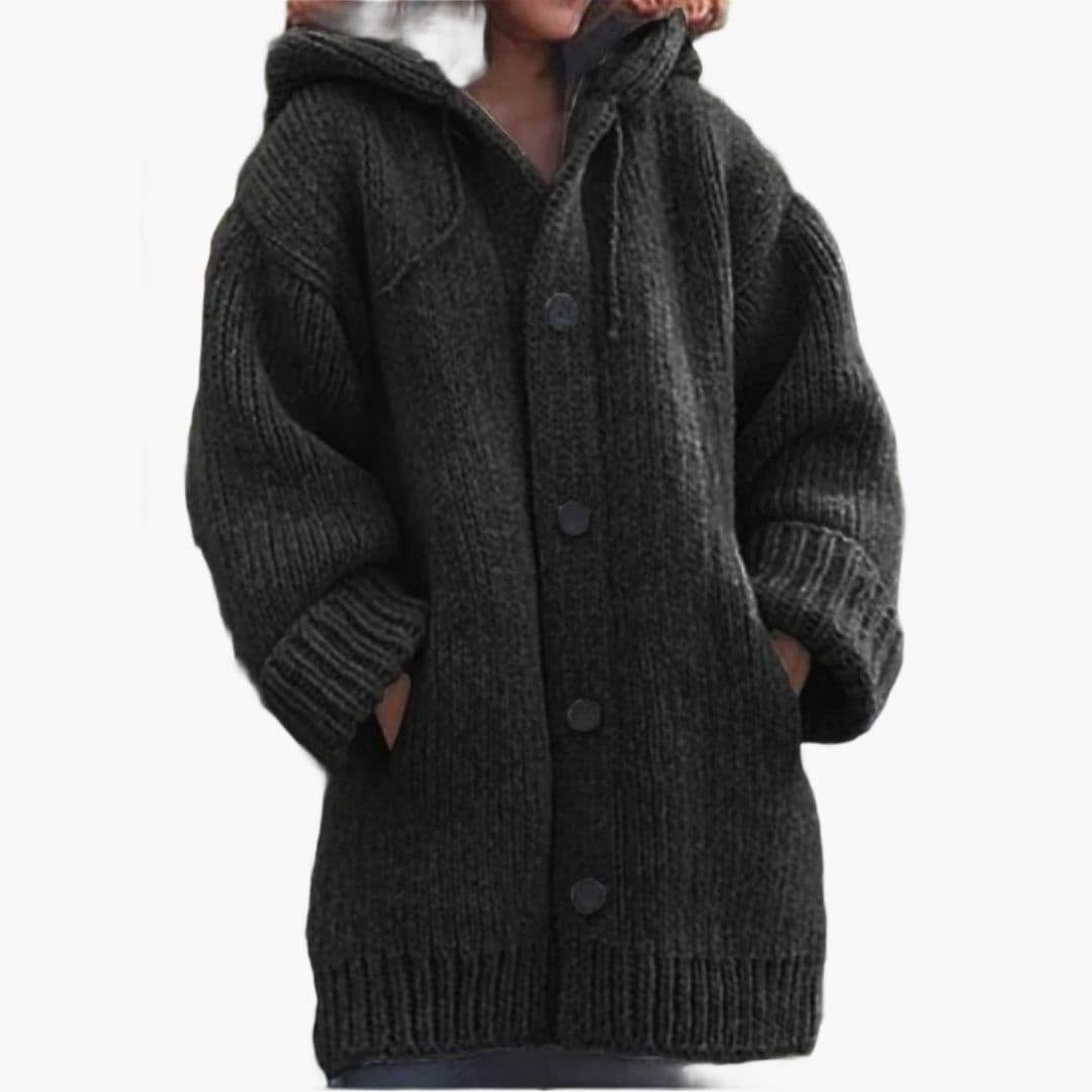 Cardigan femme capucheet avec Boutonné et coupe ample