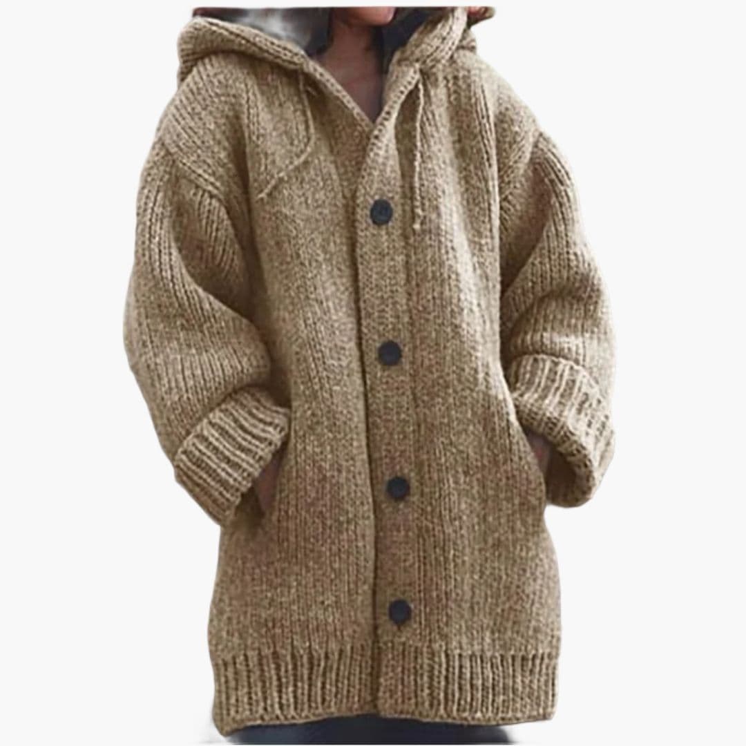 Cardigan femme capucheet avec Boutonné et coupe ample