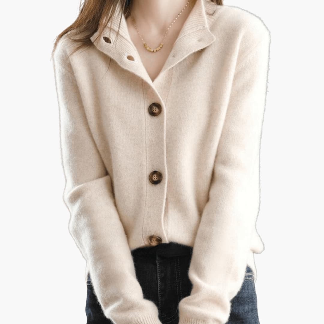 Cardigan femme en maille à col à revers et fermeture à boutons