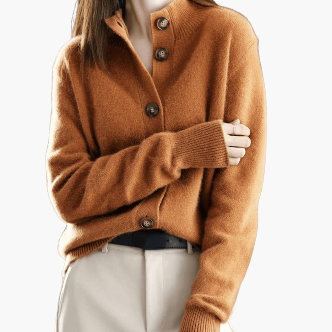 Cardigan femme en maille à col à revers et fermeture à boutons