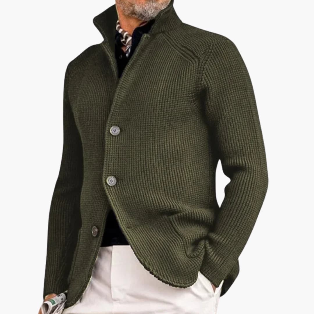Cardigan homme avec col montant et fermeture boutonnée