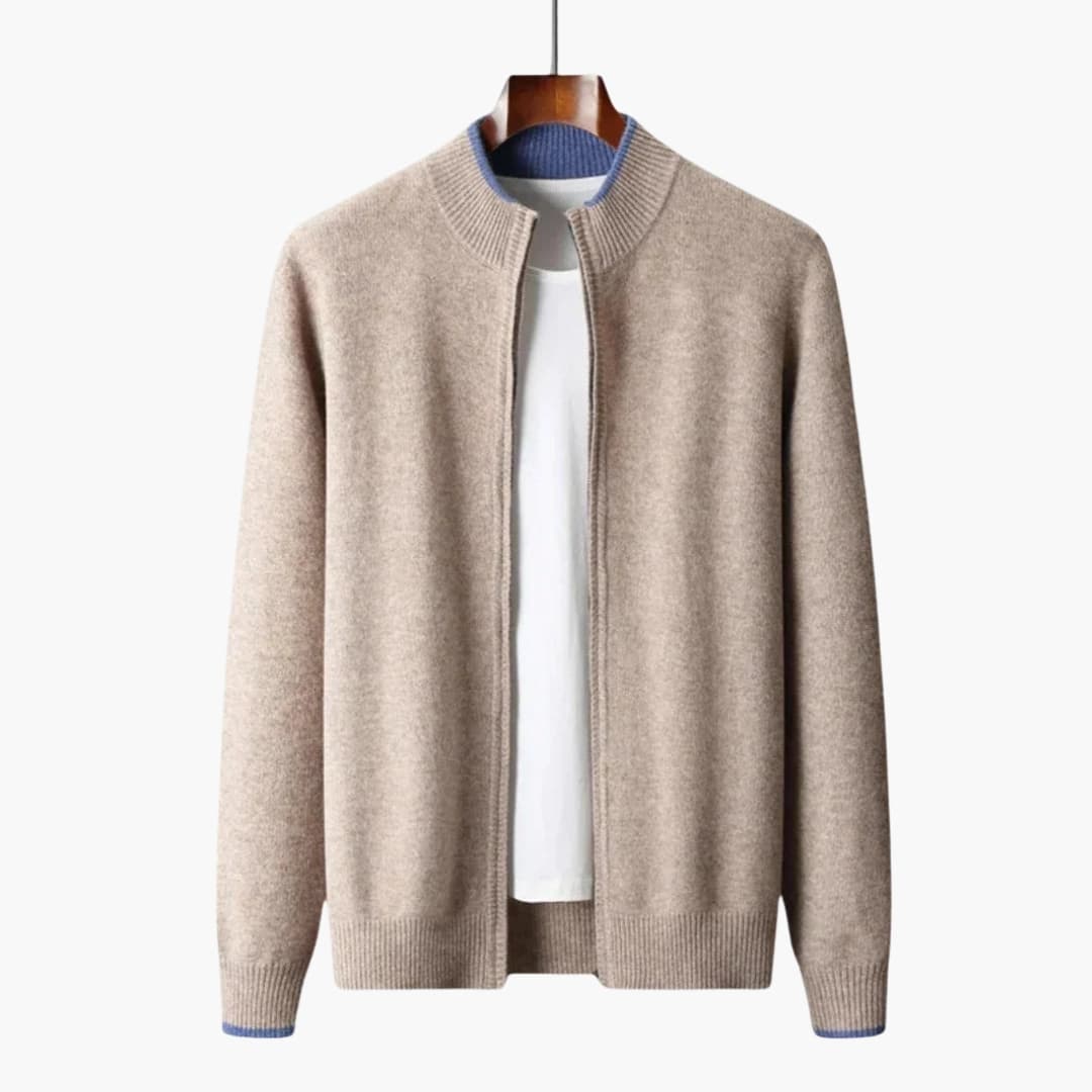 Cardigan homme avec col montant et ouverture frontale