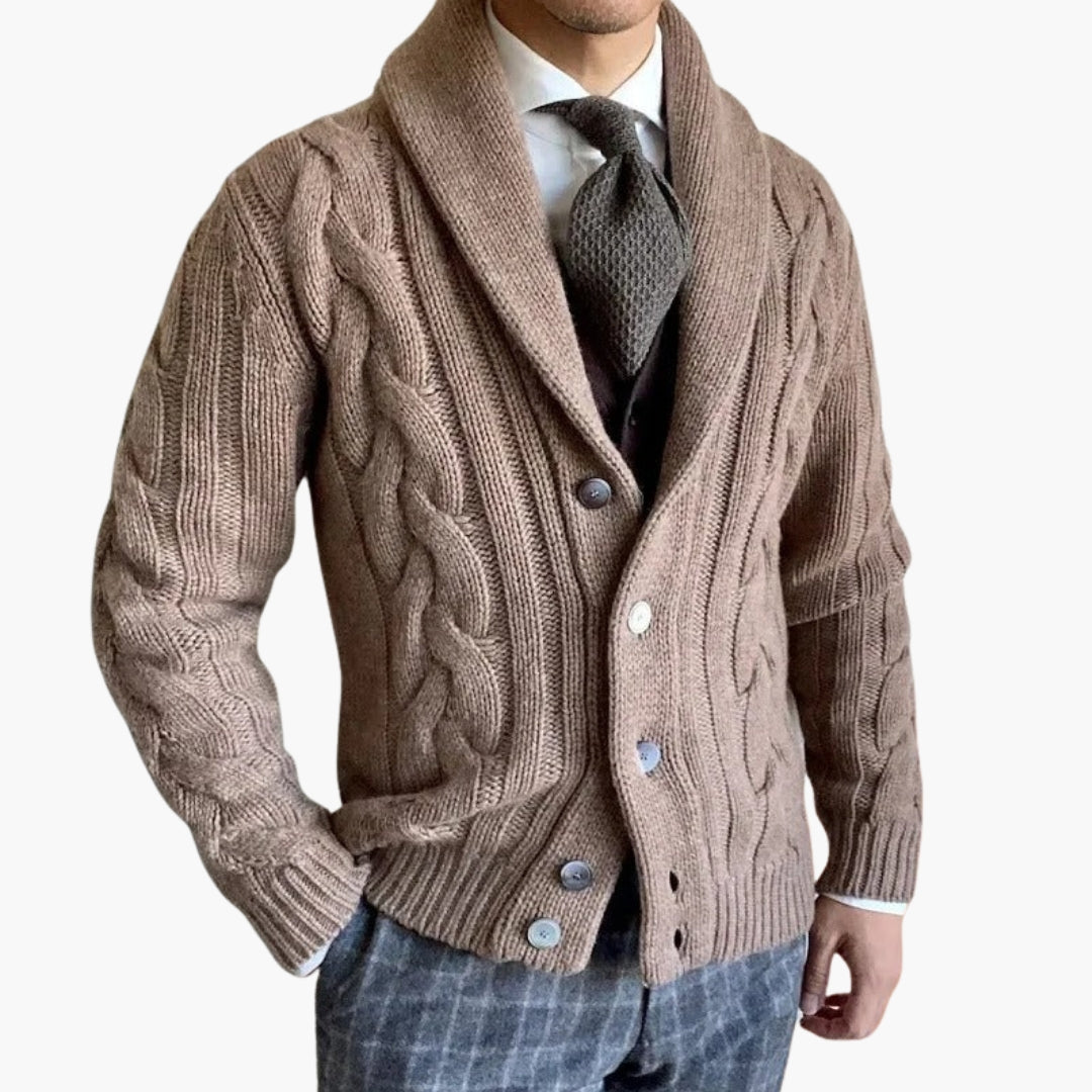 Cardigan homme en maille torsadée avec col châle