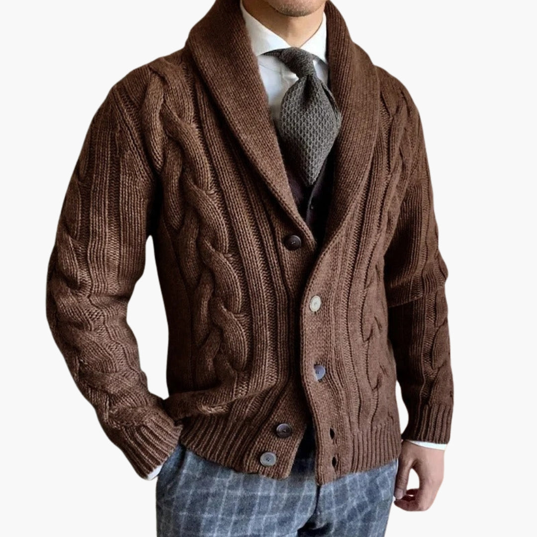 Cardigan homme en maille torsadée avec col châle
