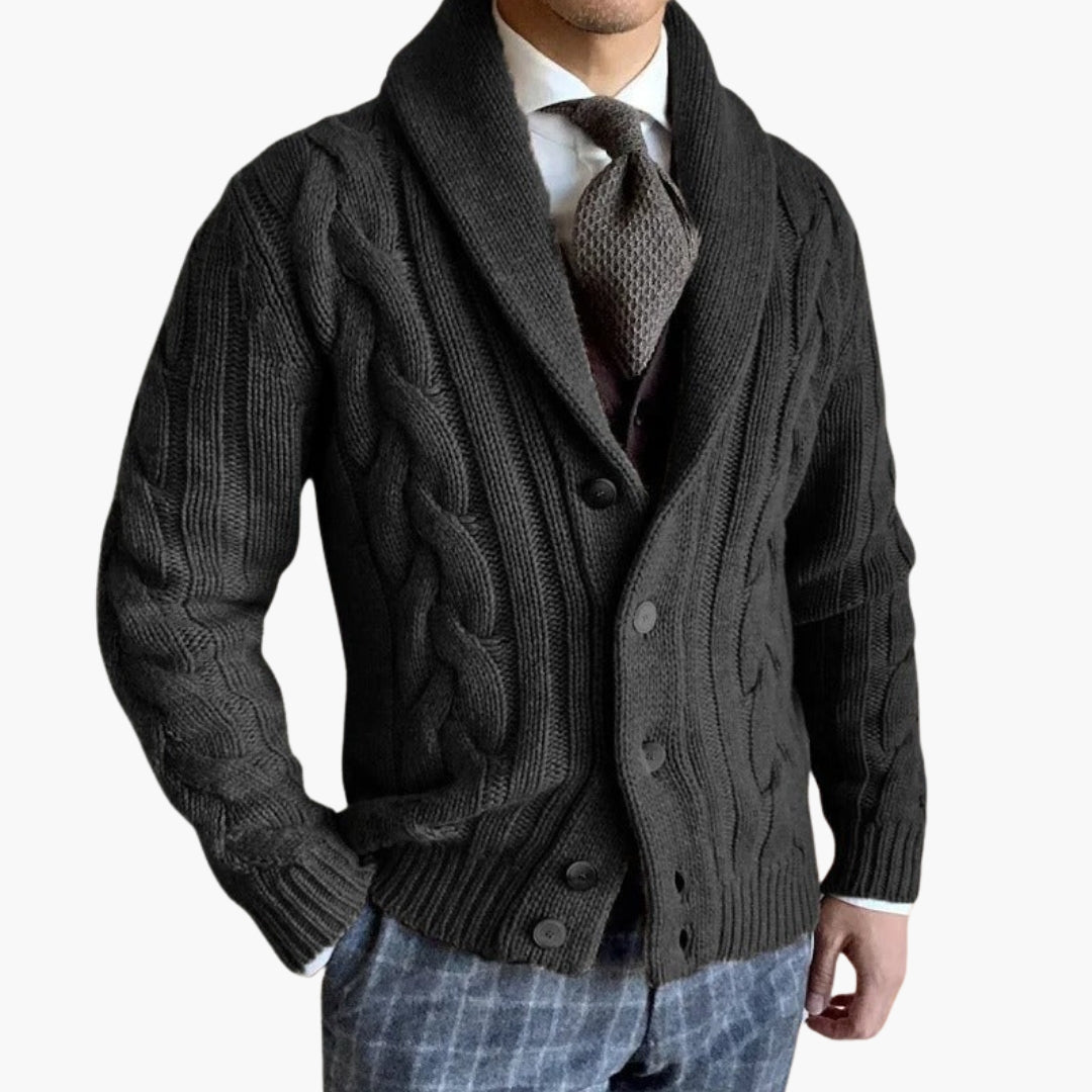 Cardigan homme en maille torsadée avec col châle