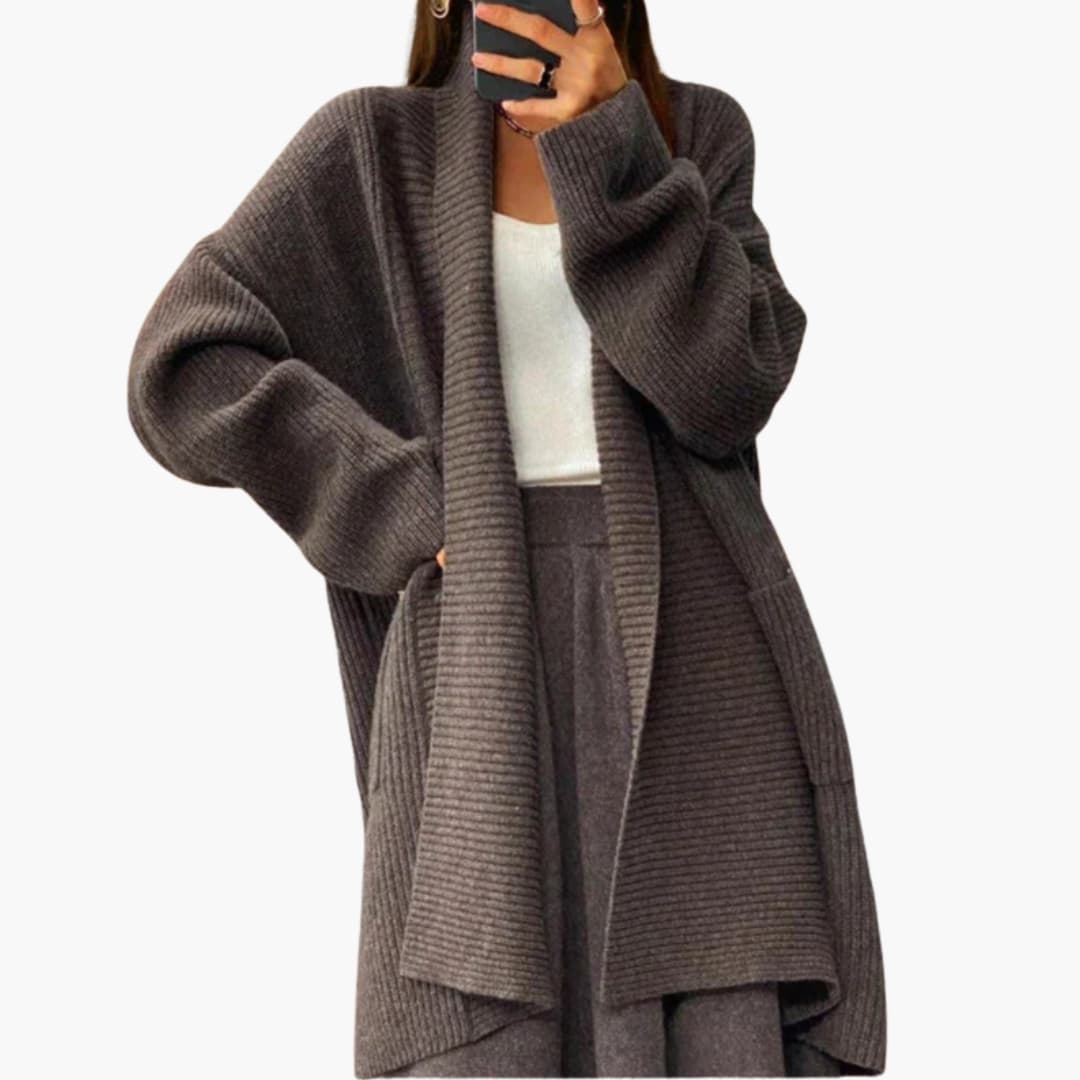 Cardigan long femme à poches avant côtelées