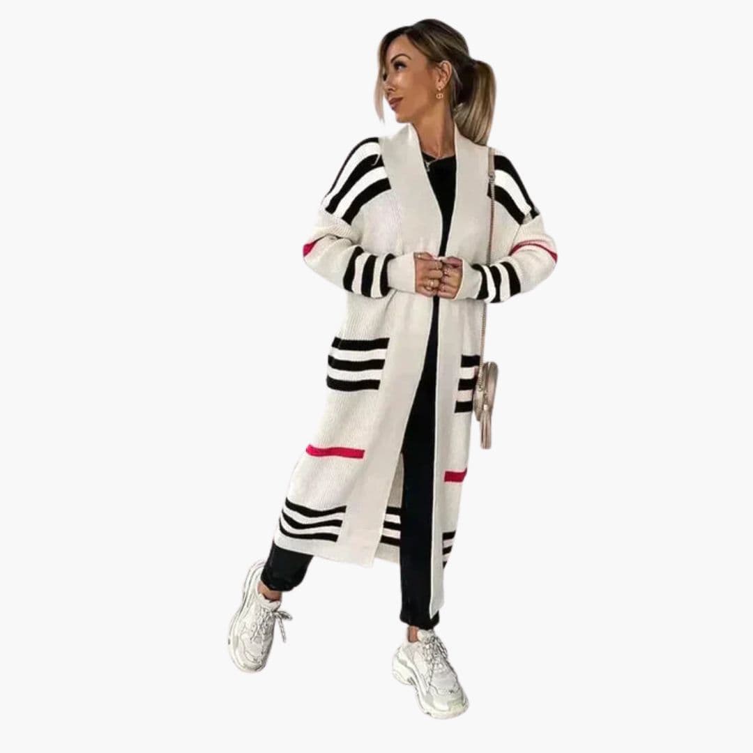 Cardigan long femme à rayures avec ouverture devant