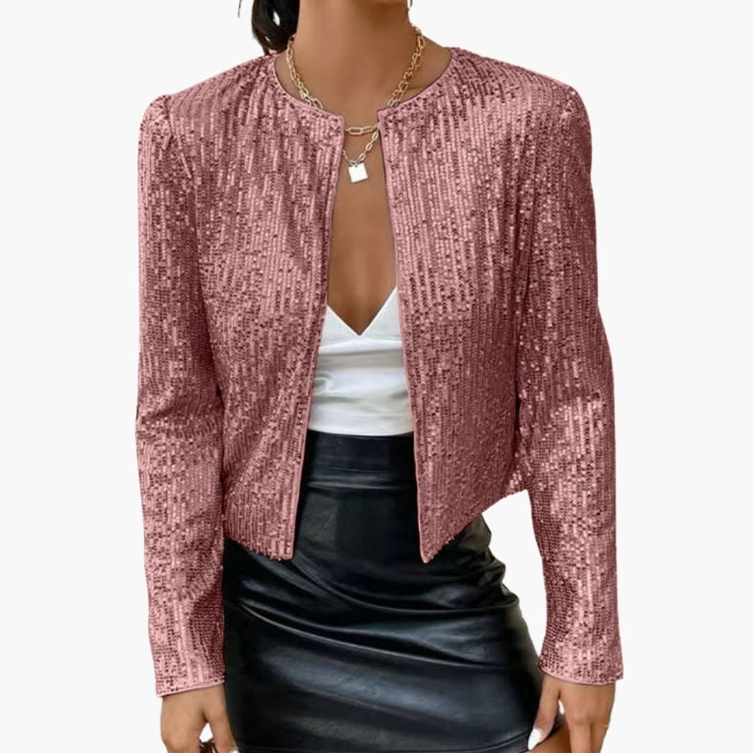 Cardigan à sequins pour femme, avec ouverture sur le devant et coupe ajustée