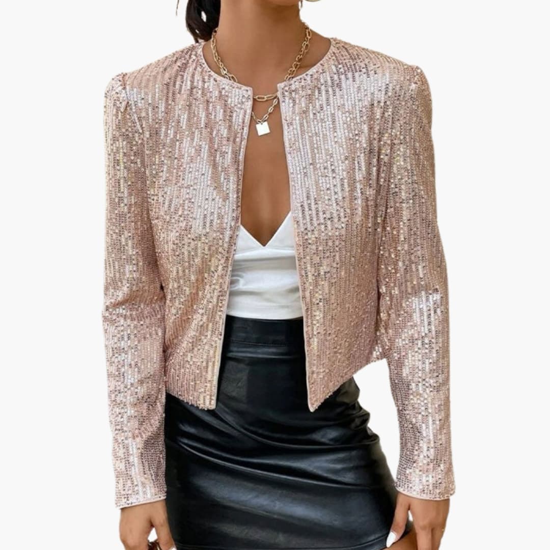 Cardigan à sequins pour femme, avec ouverture sur le devant et coupe ajustée