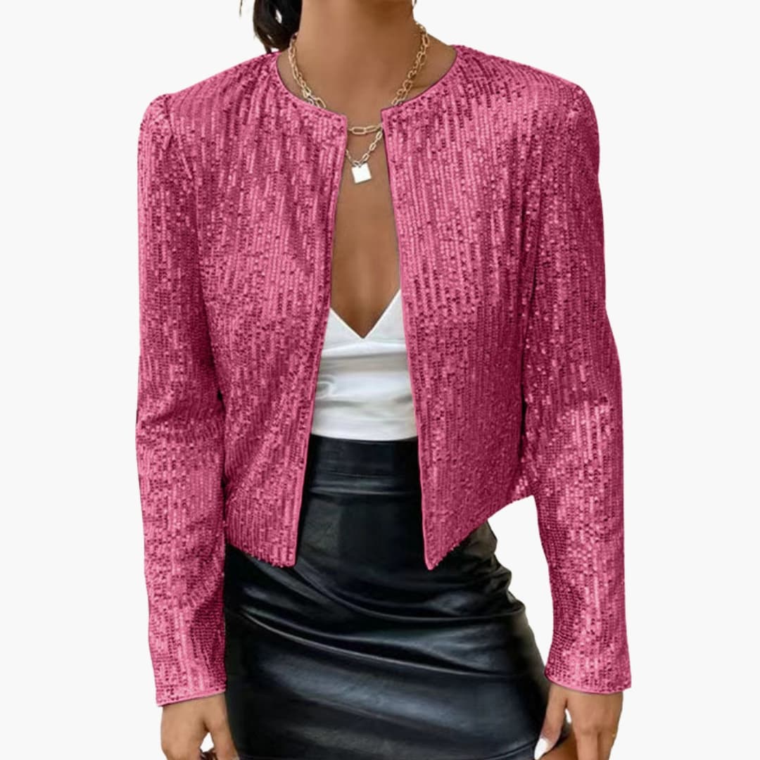Cardigan à sequins pour femme, avec ouverture sur le devant et coupe ajustée