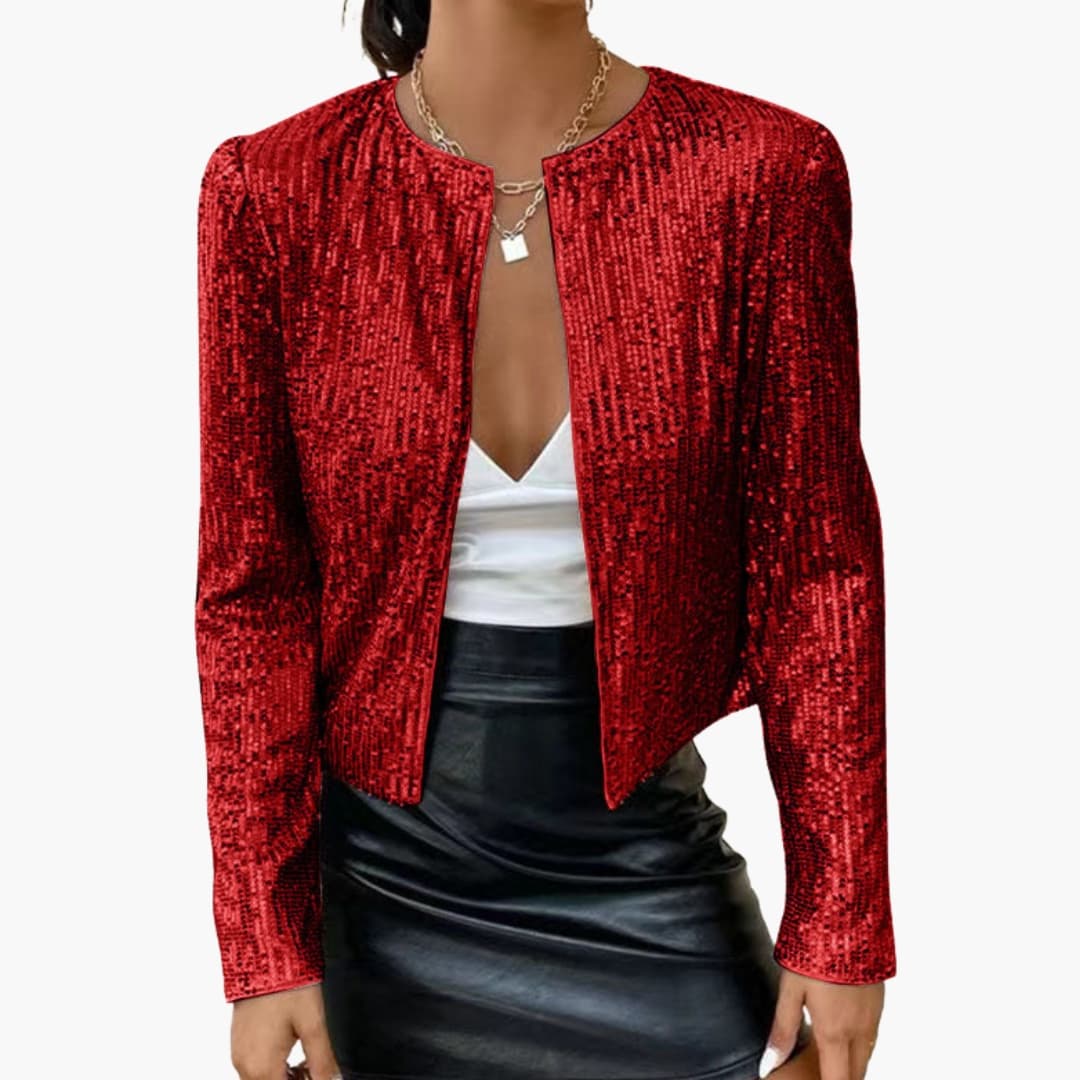 Cardigan à sequins pour femme, avec ouverture sur le devant et coupe ajustée