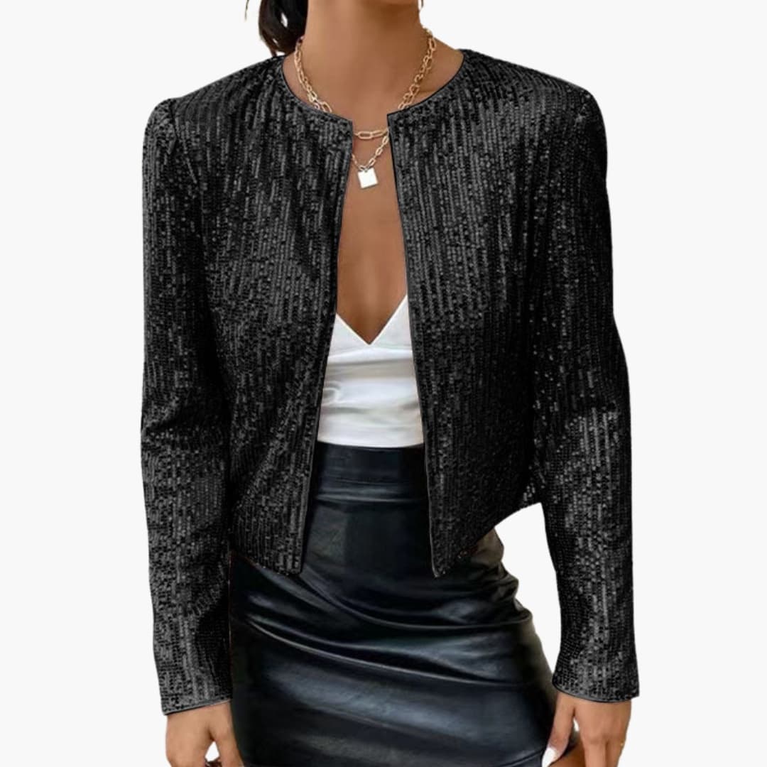 Cardigan à sequins pour femme, avec ouverture sur le devant et coupe ajustée