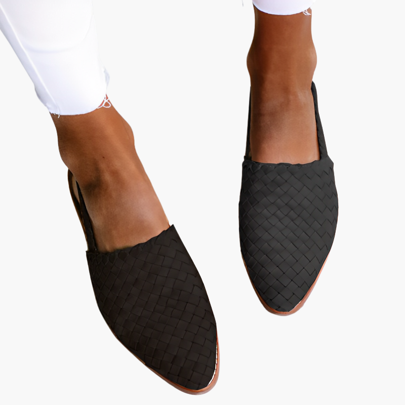 Chaussures slingback tissées pour femme à bout fermé et semelle plate