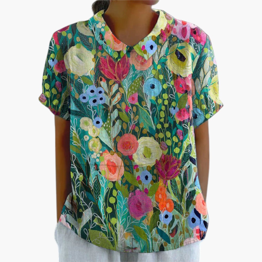Camicia Donna con Motivo Floreale e Maniche Corte