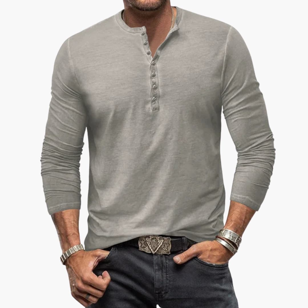 Chemise Henley homme à manches longues avec patte de boutons