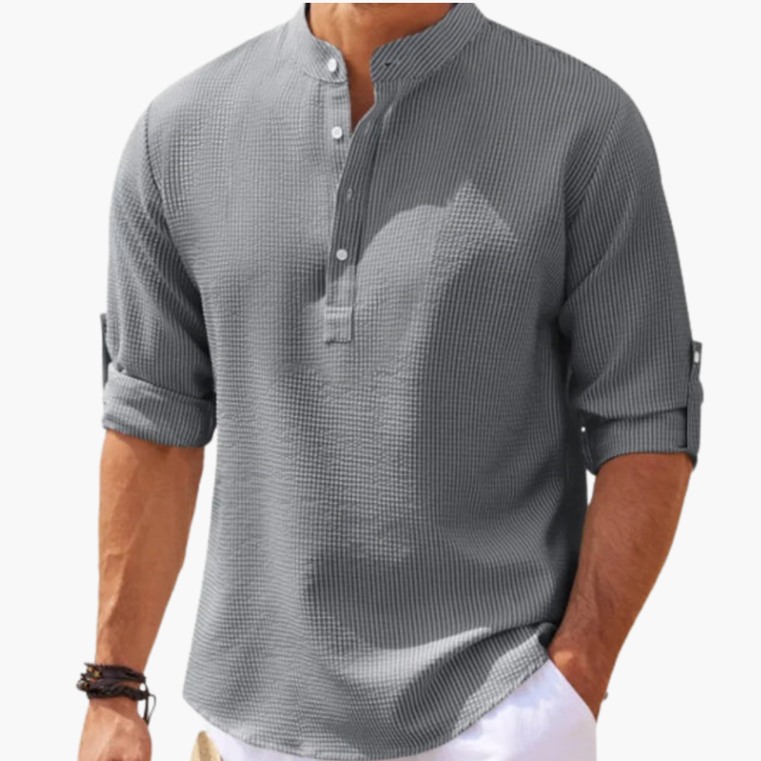 Chemise Henley pour homme avec patte de boutonnage et manches retroussables