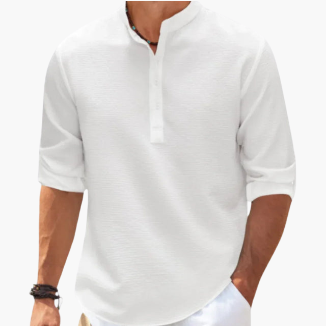Chemise Henley pour homme avec patte de boutonnage et manches retroussables