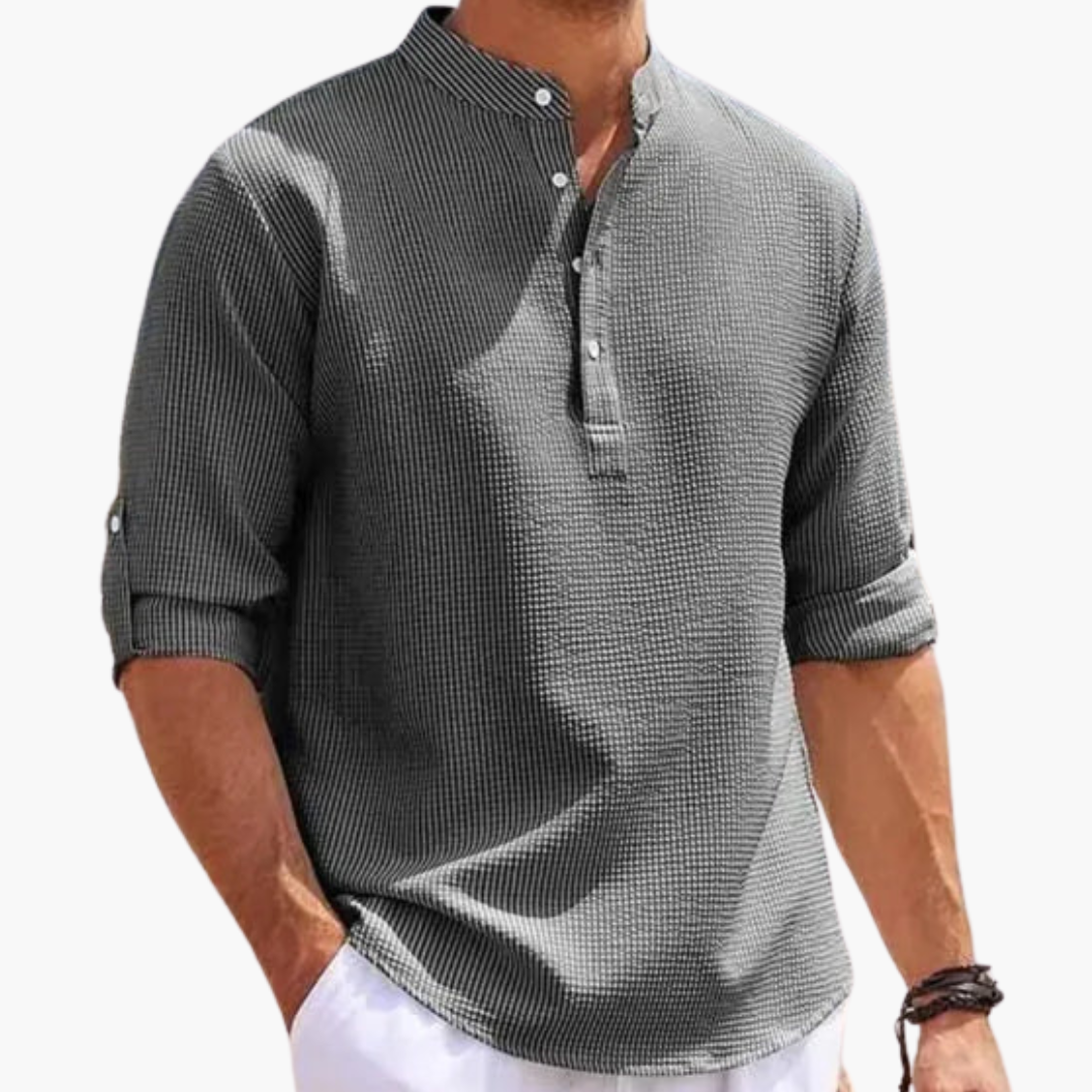 Chemise Henley pour homme avec patte de boutonnage et manches retroussables
