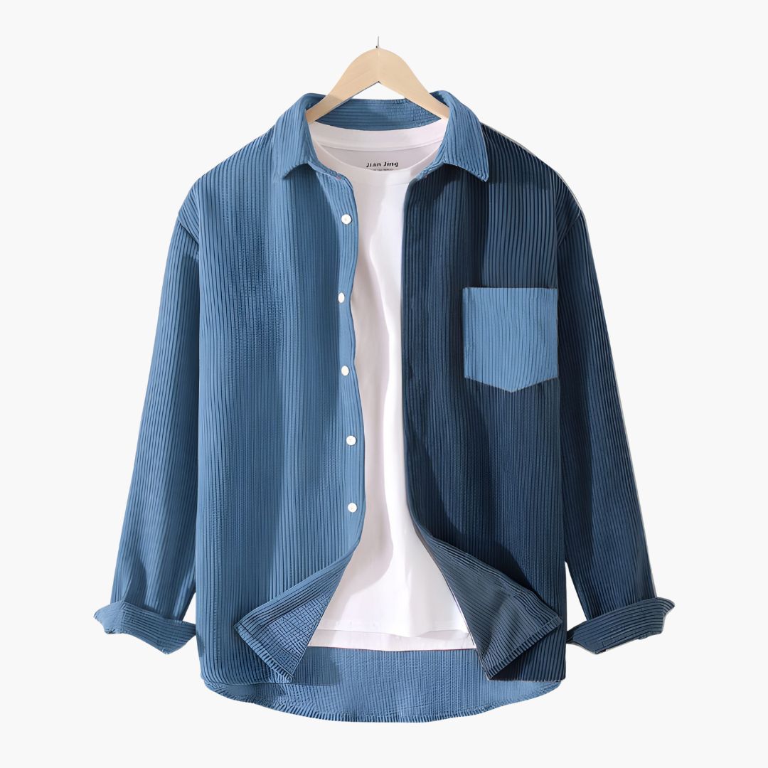 Chemise Homme en Velours Côtelé avec Col Rayé