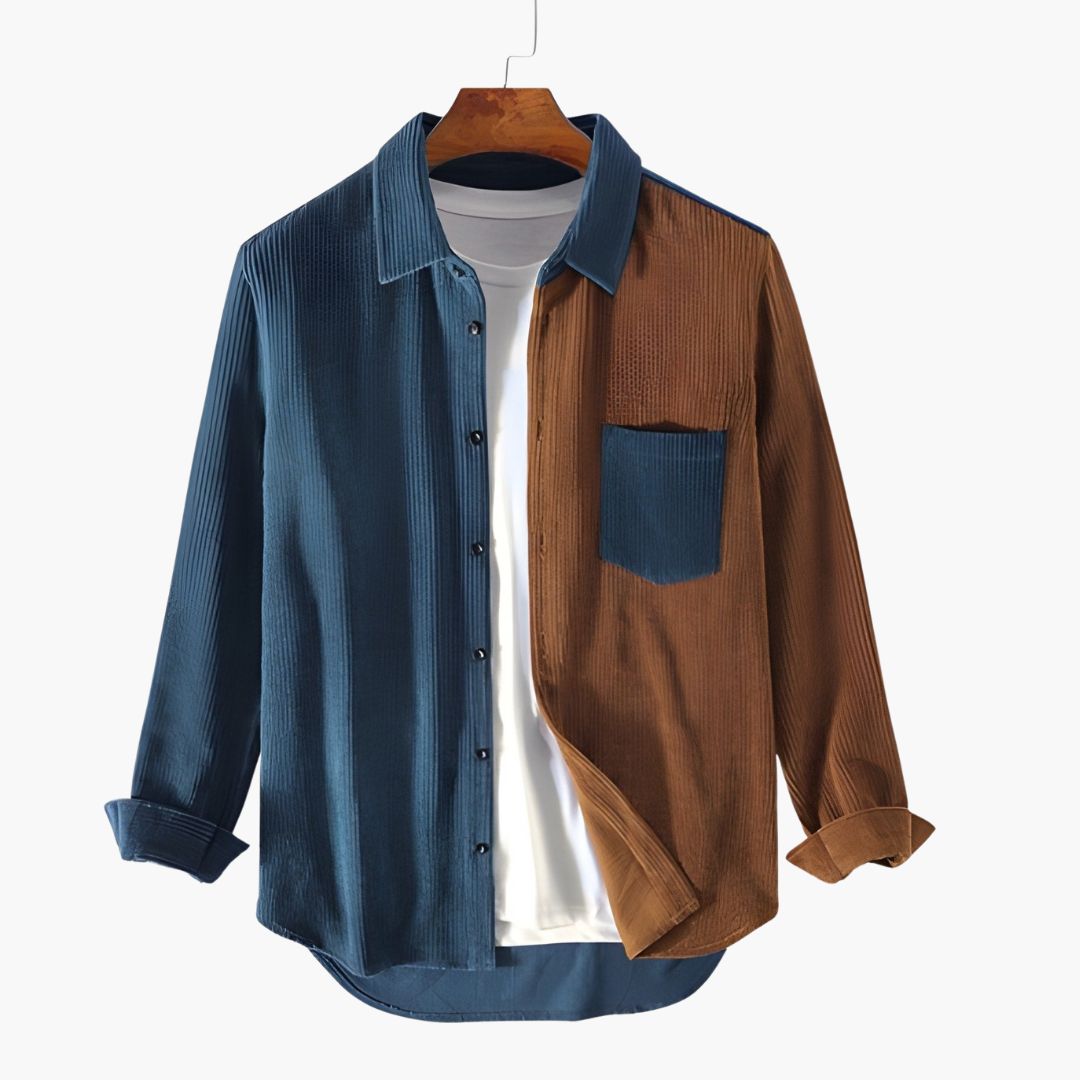 Chemise Homme en Velours Côtelé avec Col Rayé