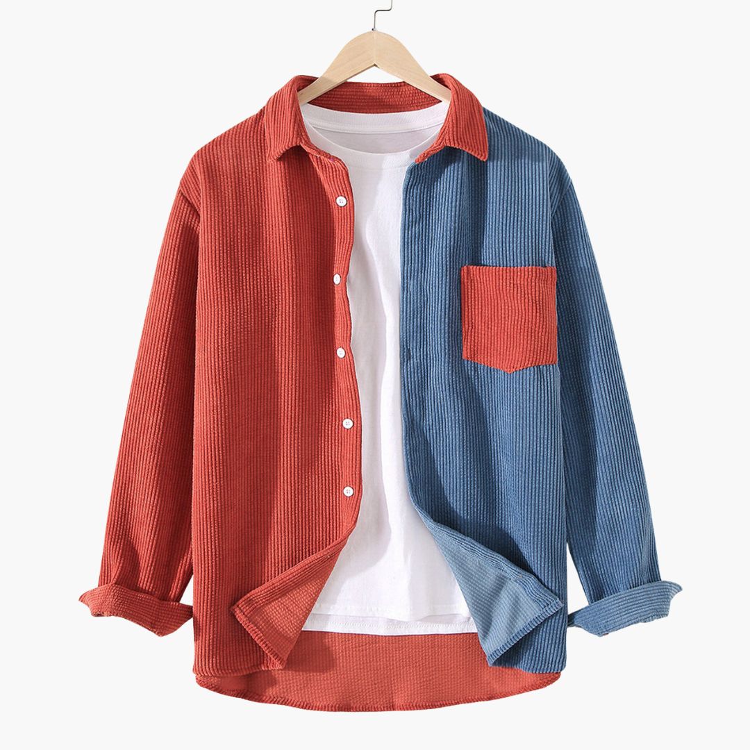 Chemise Homme en Velours Côtelé avec Col Rayé