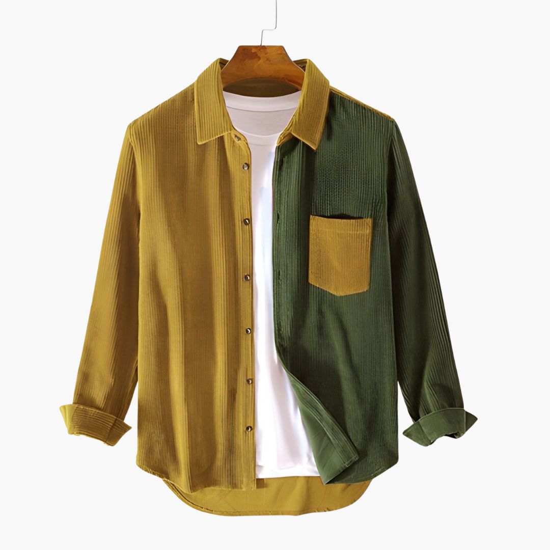 Chemise Homme en Velours Côtelé avec Col Rayé