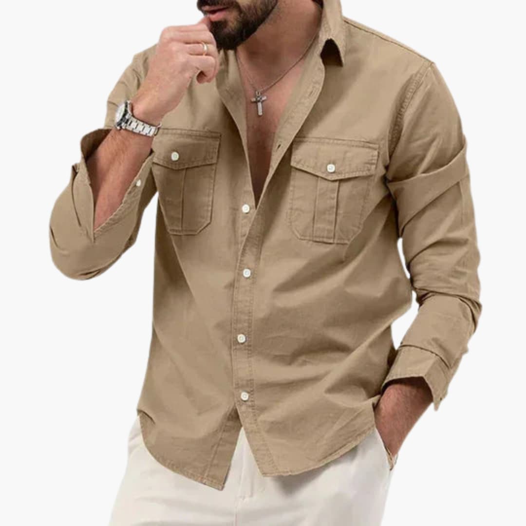 Chemise à manches longues pour hommes avec poches poitrine